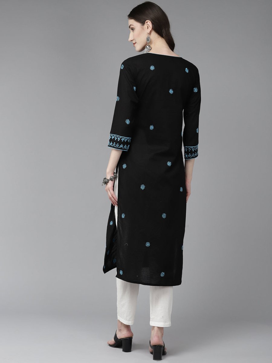 ADA Women Floral Embroidered Cotton Chikankari Kurta 