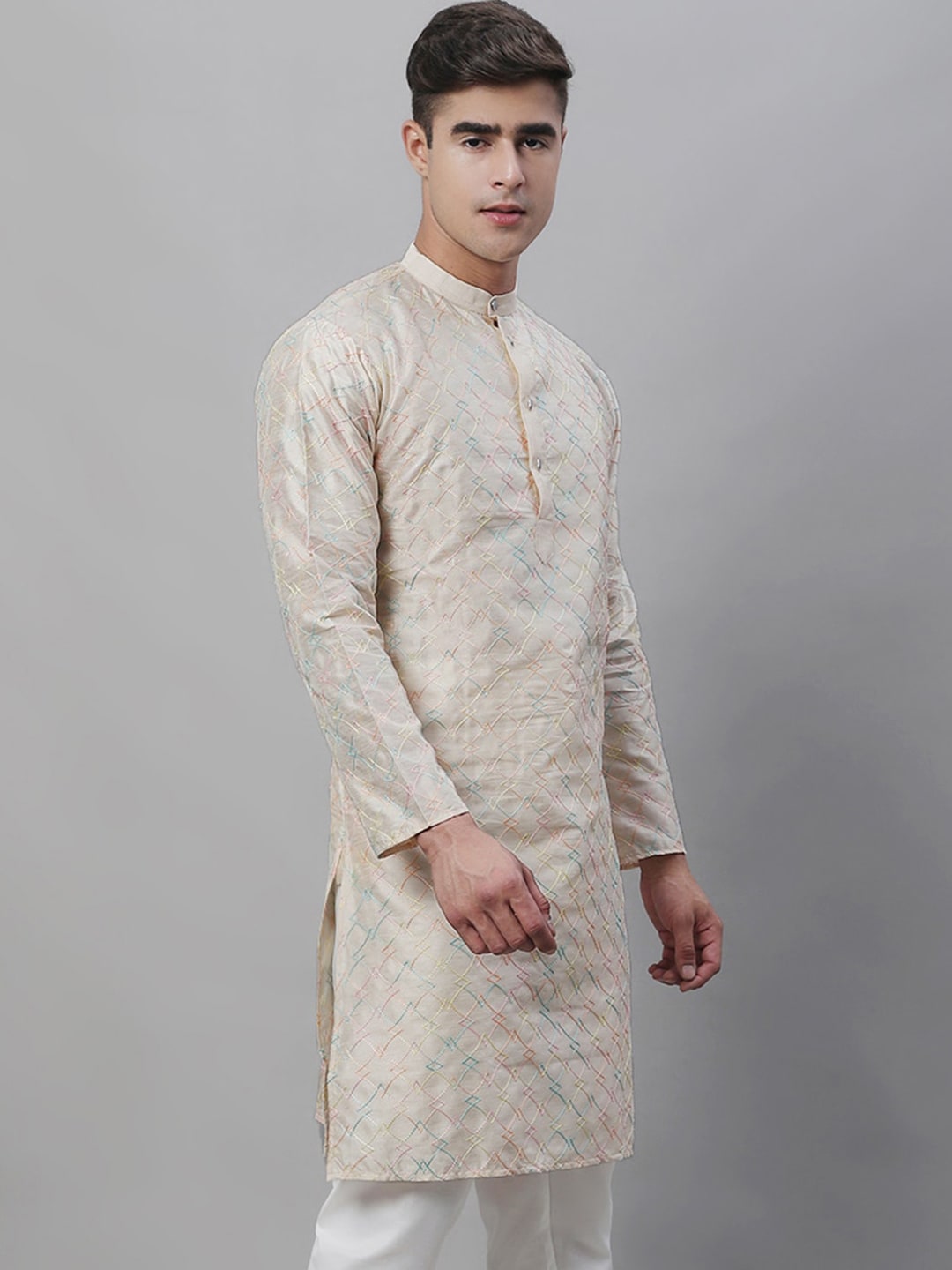 Sojanya Band Collar Embroidered Cotton Silk Kurta 