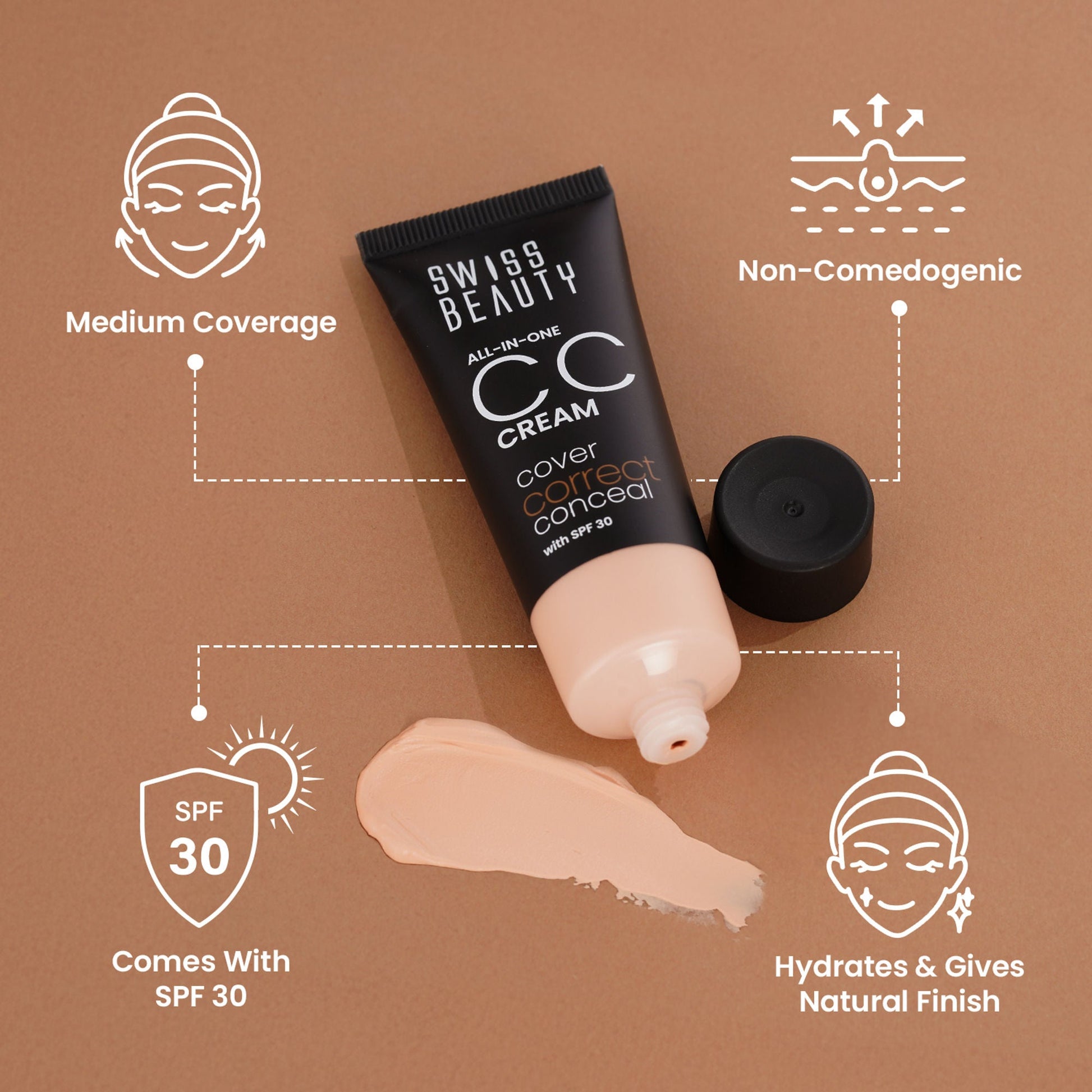 Swiss Beauty All-In-One CC Cream Cover Correct & Conceal - 02 Soft Ivory
