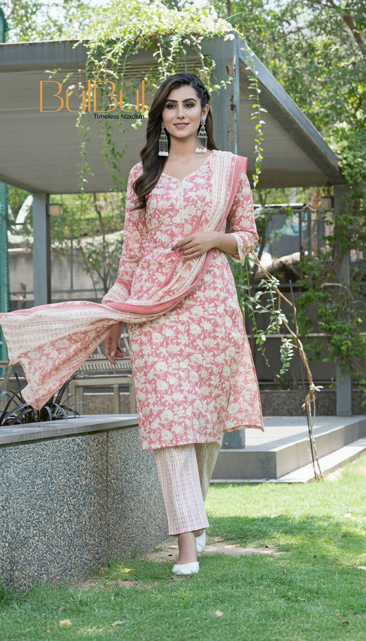 BulBul Fashionista Red Cotton Kurta Set with Dupatta