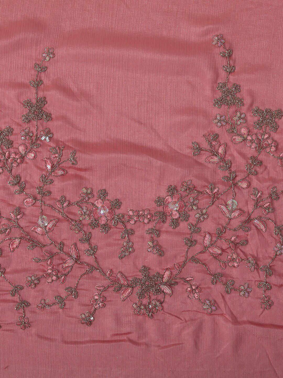 kasee Pink & Green Floral Sequinned Pure Chiffon Saree