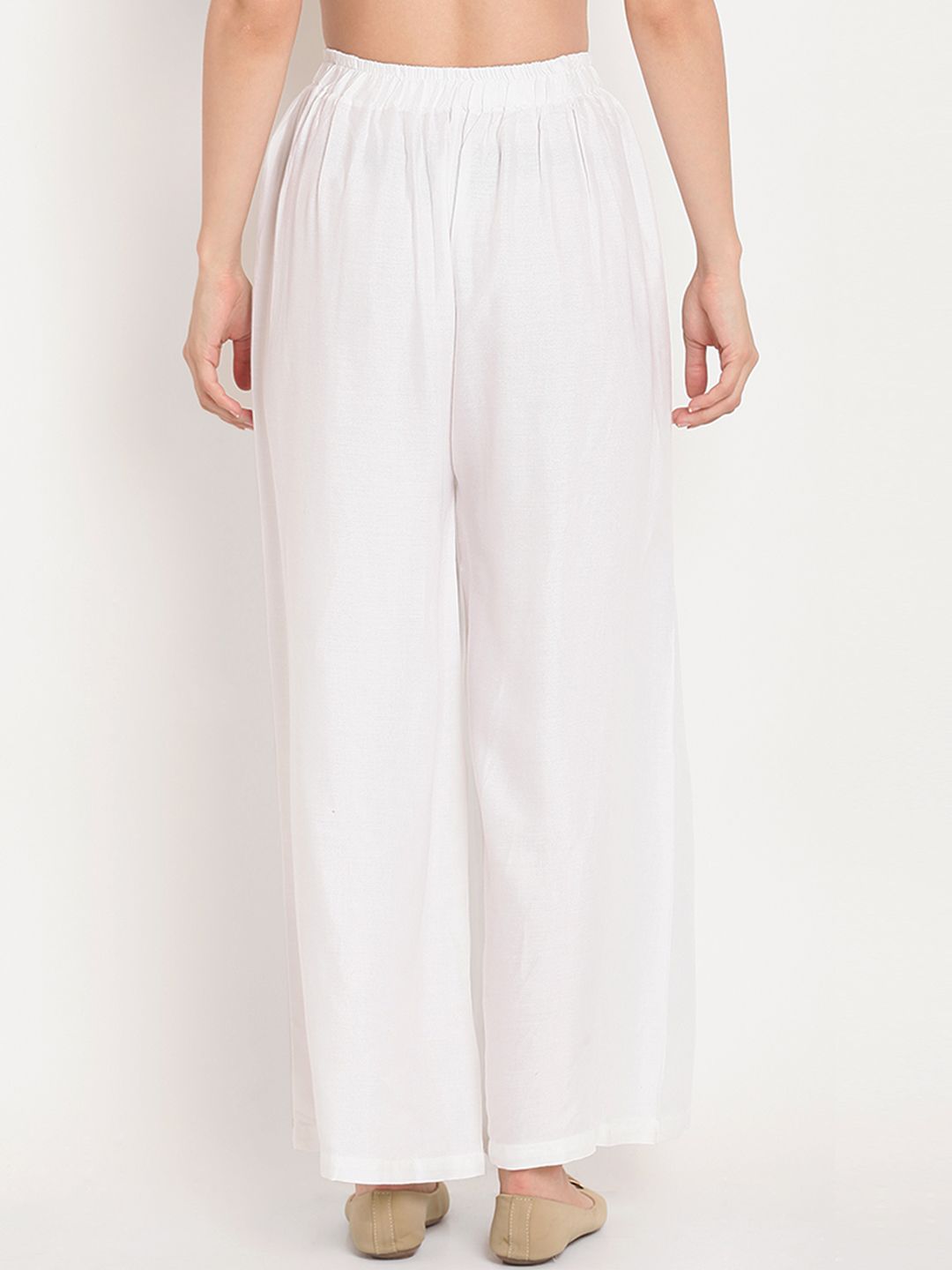 TAG 7 Women White Solid Flared Palazzos