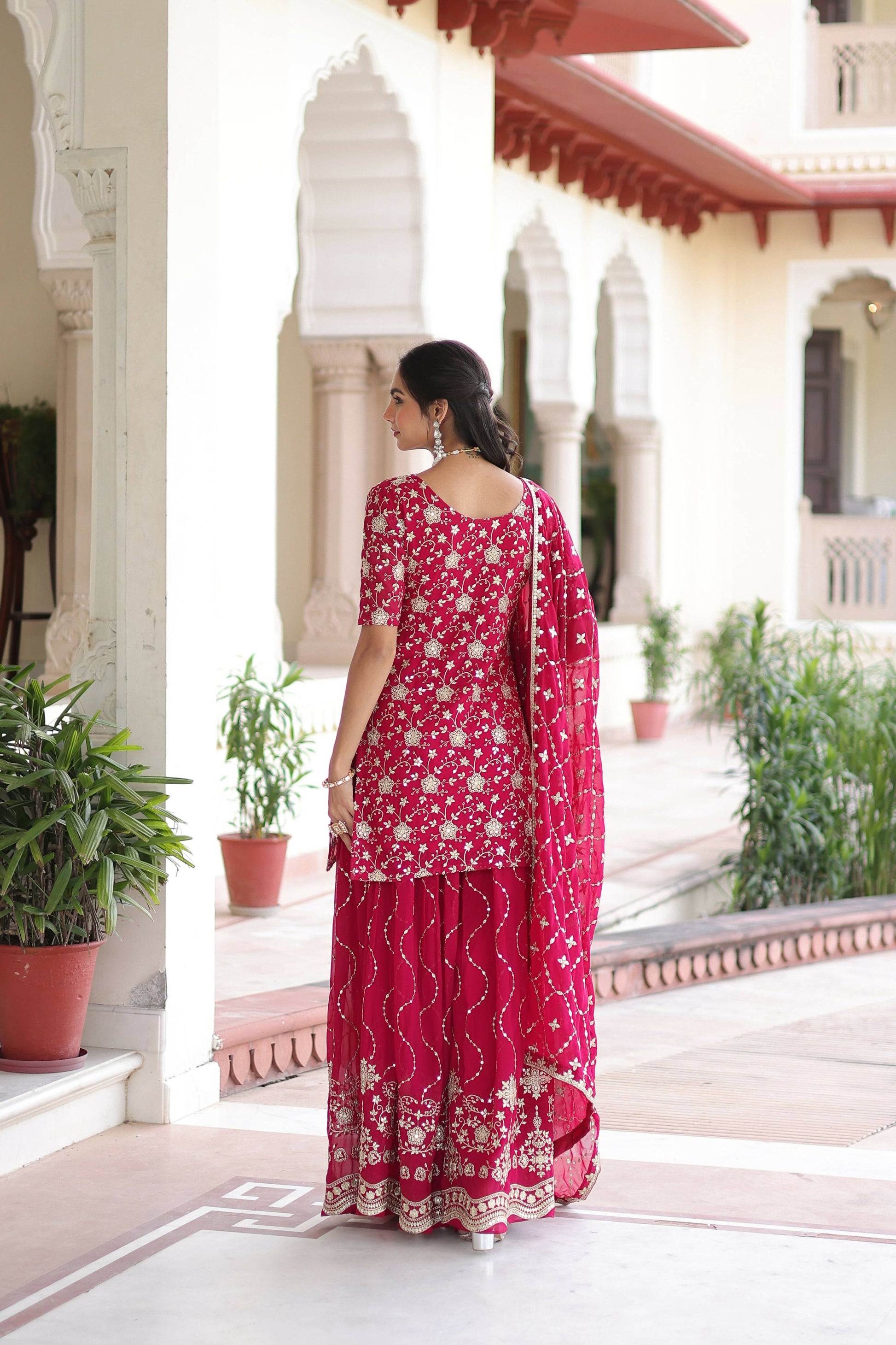 Joban Fashion Pink Readymade Kurta Set With Sequence embroidery Work