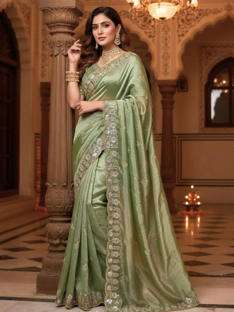 Joban Fashion Mehndi Fandy Satin Silk Party Wear Sarees
