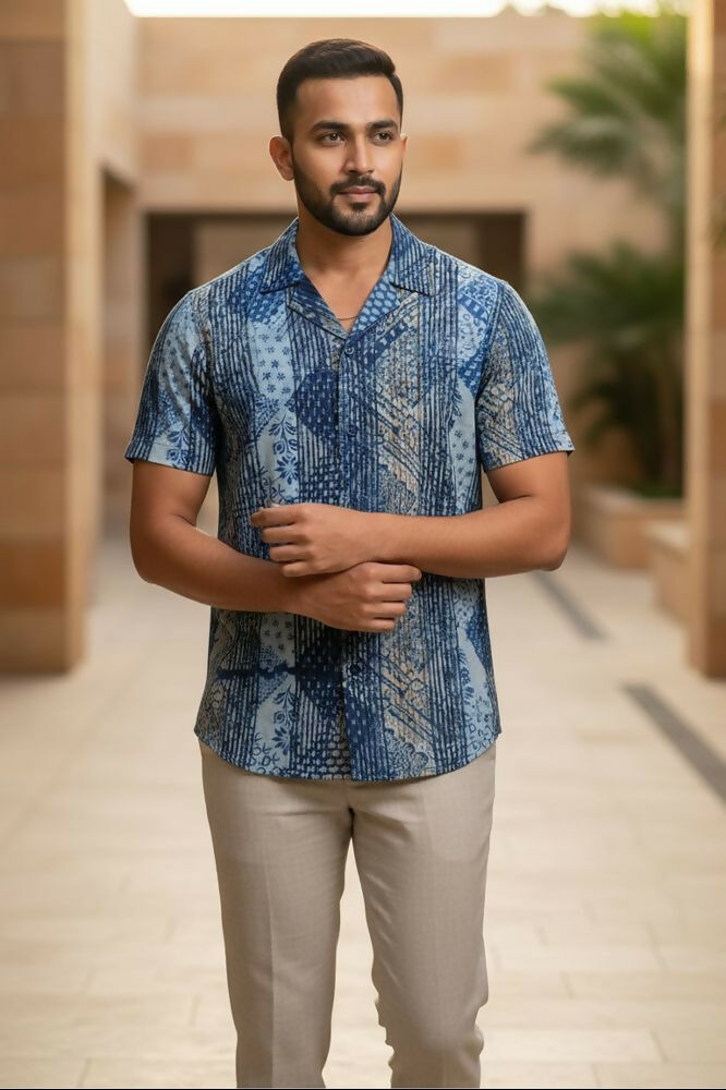 Samudra — Sea Blue Dabu Cotton Shirt by Hilo Design