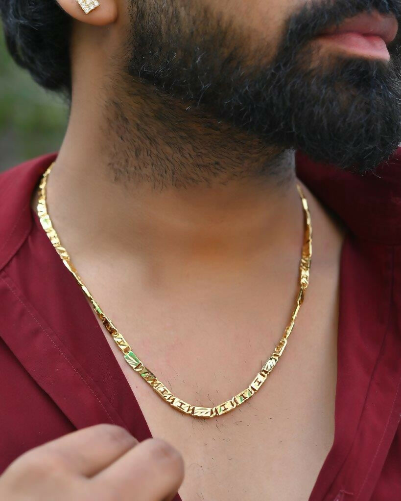 VOJ Gold-Polished Self Designed Biscuit Chain 