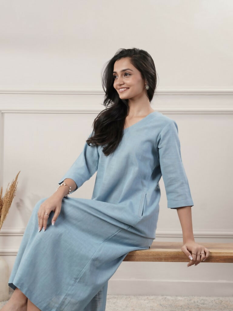 Joban Fashion Women's Smoke Blue V-Neck Dress