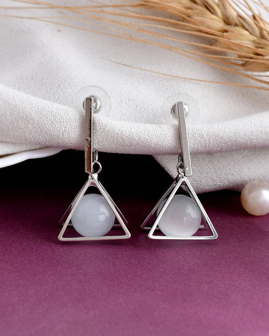 VOJ Women Sliver Triangle with Pearl Stainless Steel Stud Earrings - Grab2buy