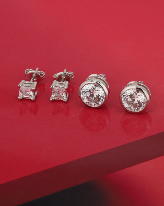 Rose Gold-Polished Cz Contemporary Stud Earring For Women - Wahe Jewels Noz2Toz