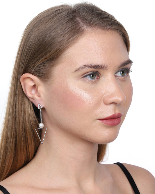 Gold-Polished With Cz Dangling Chain Hoop Earring - Wahe Jewels Noz2Toz