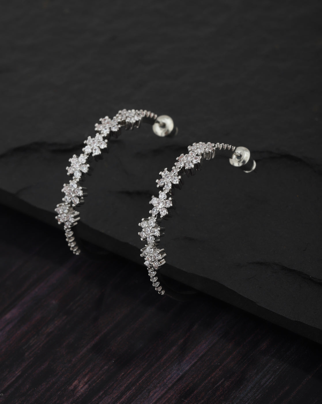 Rhodium Plated Multi-Coloured Cz Ear Cuff Earring For Women - Wahe Jewels Noz2Toz