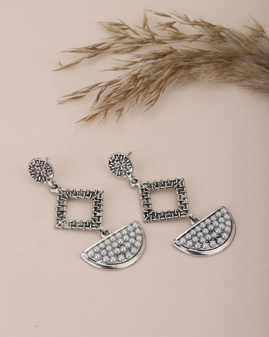 925 Sterling Silver Rhodium Plated Contemporary Stud Earring - Wahe Jewels