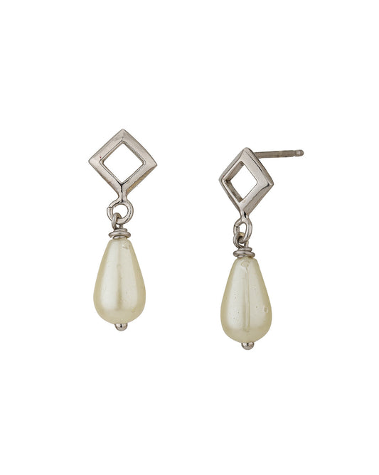 Rhodium Plated Cz Geometric Drop Earring For Women - Wahe Jewels