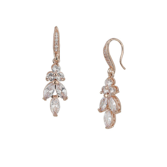 Rose Gold-Polished Cz Studded Contemporary Drop Earrings - Wahe Jewels Noz2Toz