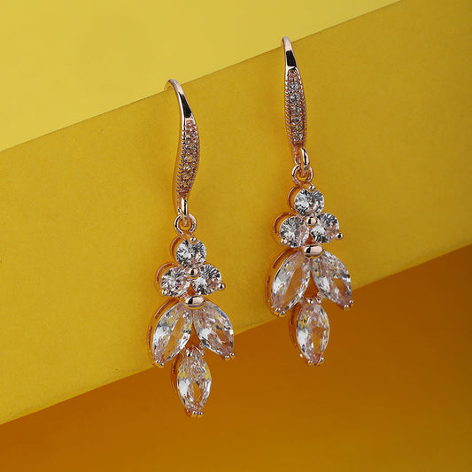 Rose Gold-Polished Cz Studded Contemporary Drop Earrings - Wahe Jewels Noz2Toz