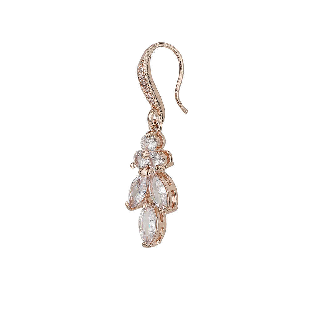 Rose Gold-Polished Cz Studded Contemporary Drop Earrings - Wahe Jewels Noz2Toz