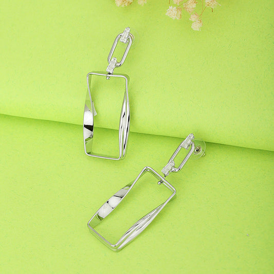 Gold-Polished & Crystal Square Drop Earring For Women - Wahe Jewels Noz2Toz