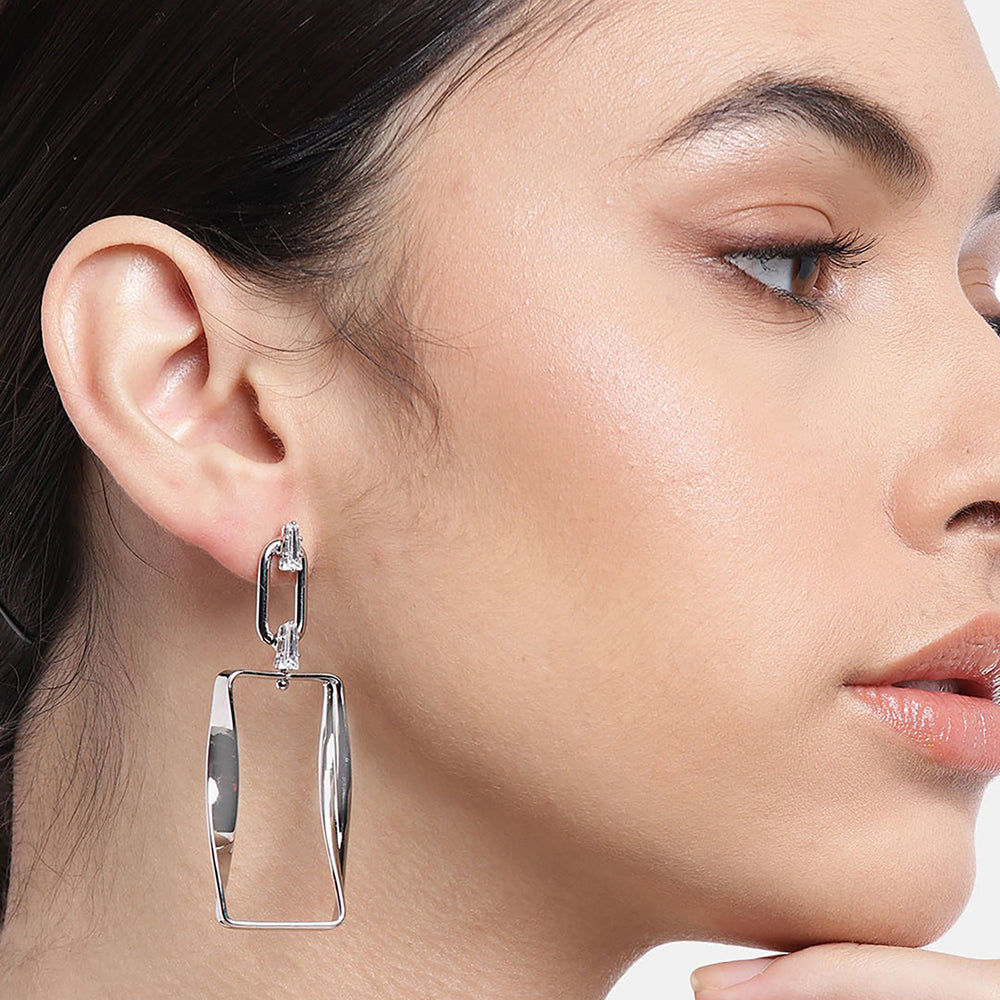 Gold-Polished & Crystal Square Drop Earring For Women - Wahe Jewels Noz2Toz