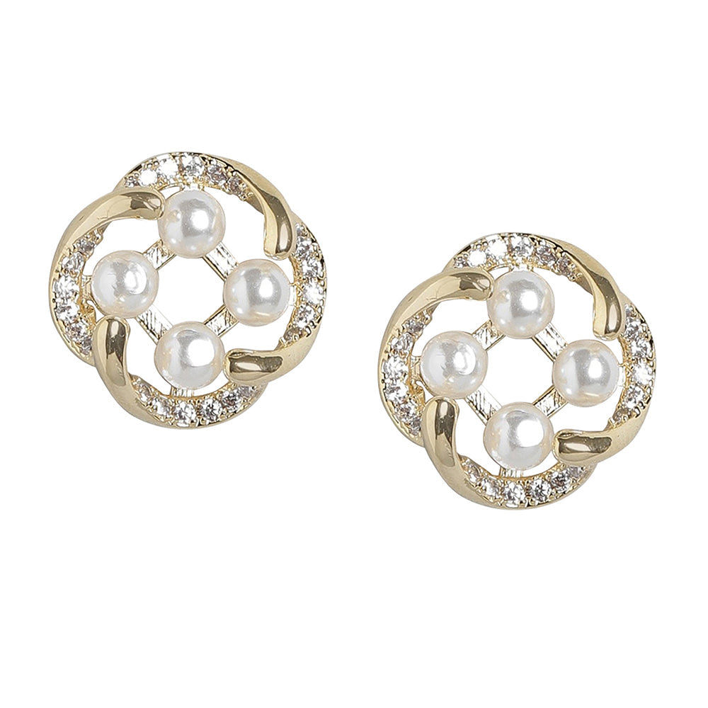 Women'S Brass Off - White Gold-Polished Cz - Studded Handcrafted Beaded Contemporary Studs - Wahe Jewels Noz2Toz