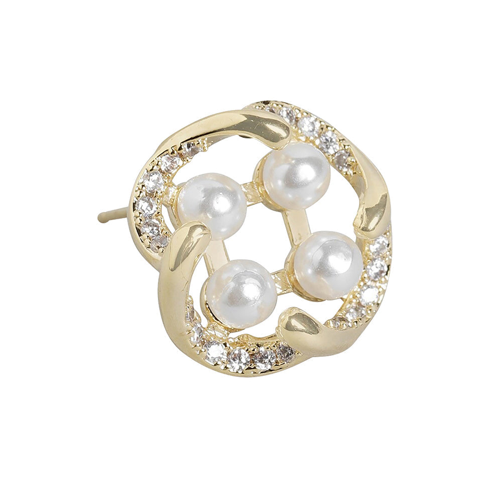 Women'S Brass Off - White Gold-Polished Cz - Studded Handcrafted Beaded Contemporary Studs - Wahe Jewels Noz2Toz