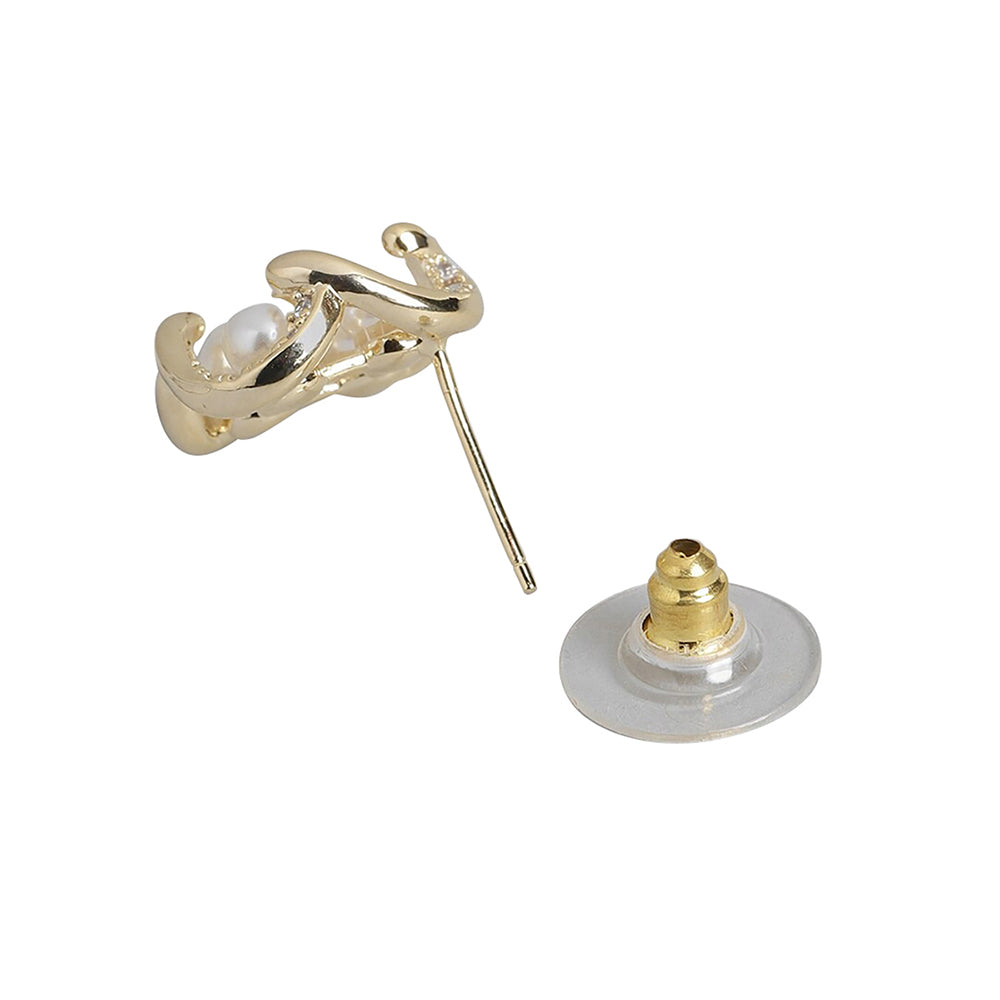 Women'S Brass Off - White Gold-Polished Cz - Studded Handcrafted Beaded Contemporary Studs - Wahe Jewels Noz2Toz