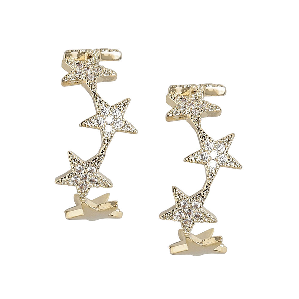 Women'S Brass Gold-Polished Cz - Studded Handcrafted Crescent Shaped Half Hoops - Wahe Jewels Noz2Toz