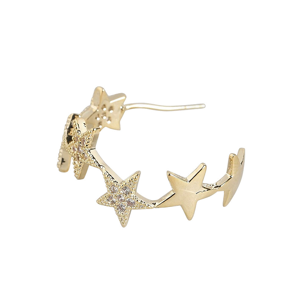 Women'S Brass Gold-Polished Cz - Studded Handcrafted Crescent Shaped Half Hoops - Wahe Jewels Noz2Toz