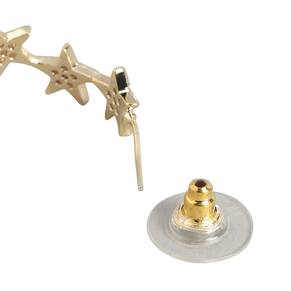 Women'S Brass Gold-Polished Cz - Studded Handcrafted Crescent Shaped Half Hoops - Wahe Jewels Noz2Toz