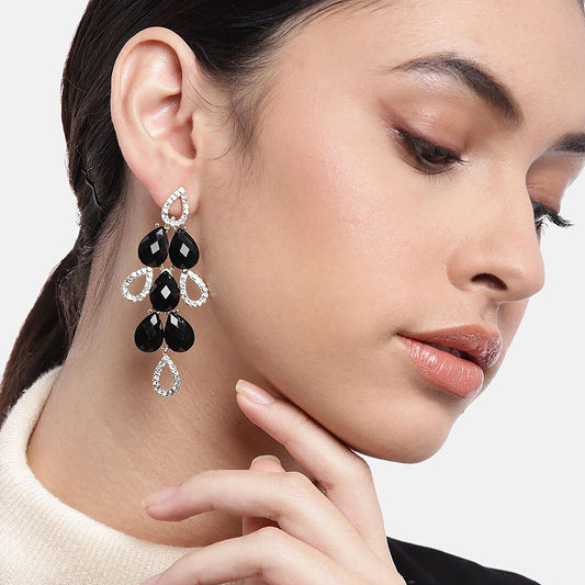 Women'S Brass Black Gold-Polished Handcrafted Contemporary Drop Earrings - Wahe Jewels