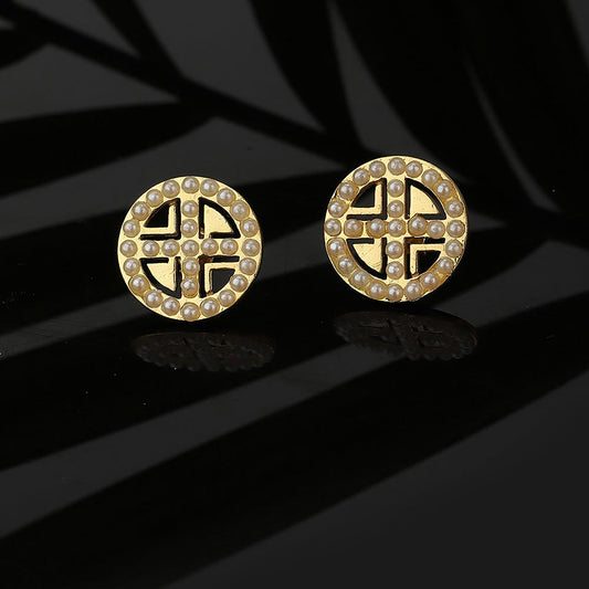 Women'S Brass Gold-Polished & White Circular Studs Earrings - Wahe Jewels Noz2Toz