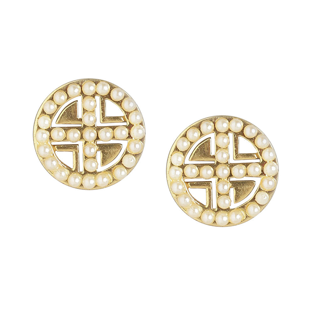 Women'S Brass Gold-Polished & White Circular Studs Earrings - Wahe Jewels Noz2Toz