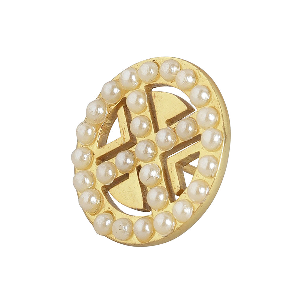 Women'S Brass Gold-Polished & White Circular Studs Earrings - Wahe Jewels Noz2Toz