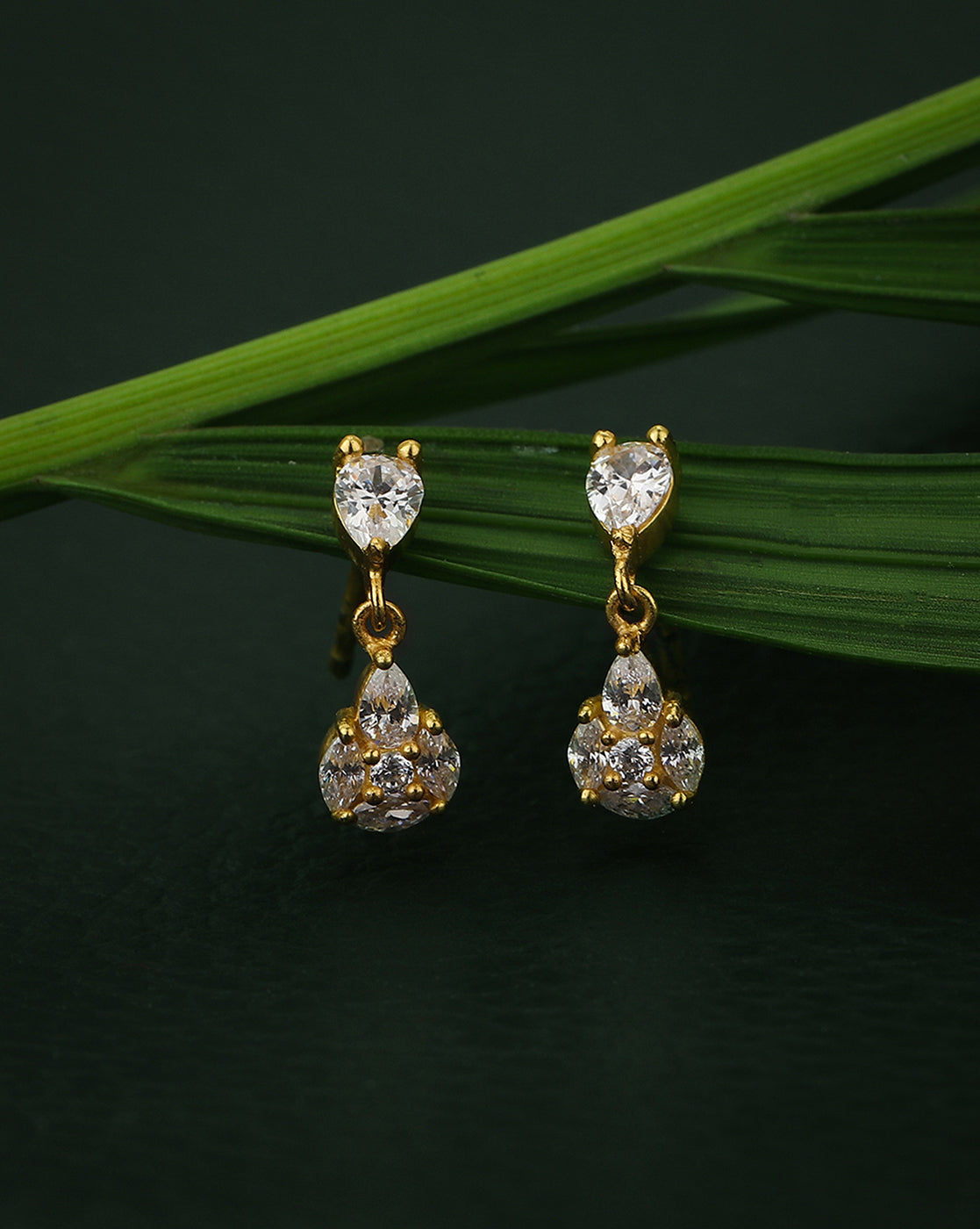 Premium Jewellery - Gold Toned Cz Studded Gold-Polished Square Handcrafted Drop Earrings - Wahe Jewels Noz2Toz