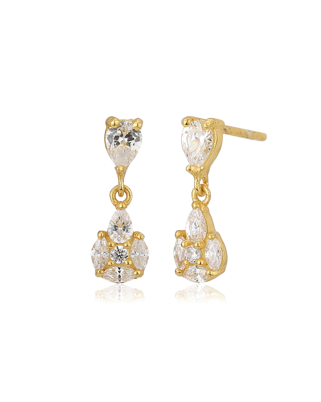 Premium Jewellery - Gold Toned Cz Studded Gold-Polished Square Handcrafted Drop Earrings - Wahe Jewels Noz2Toz