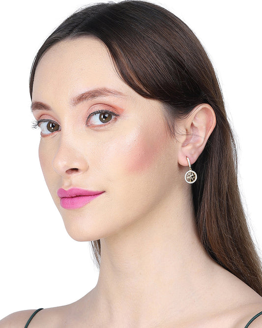 Gold-Polished With Cz Oval Drop Earring For Women - Wahe Jewels