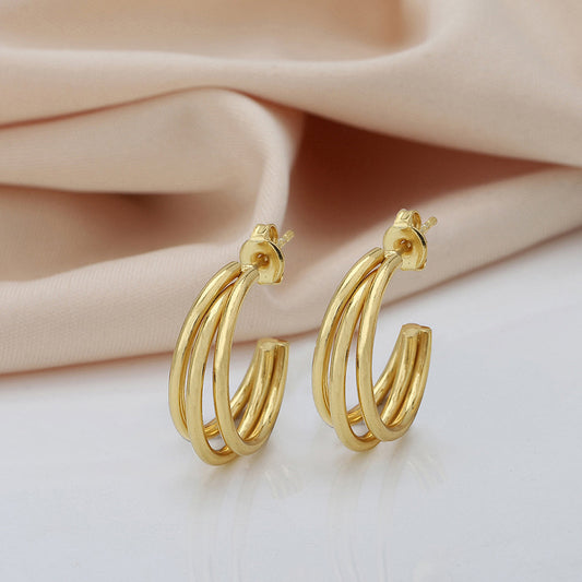 Women'S Gold Western Brass Na Post And Back Gold-Polished Single Gold - Toned Contemporary Half Hoop Earrings - Wahe Jewels Noz2Toz