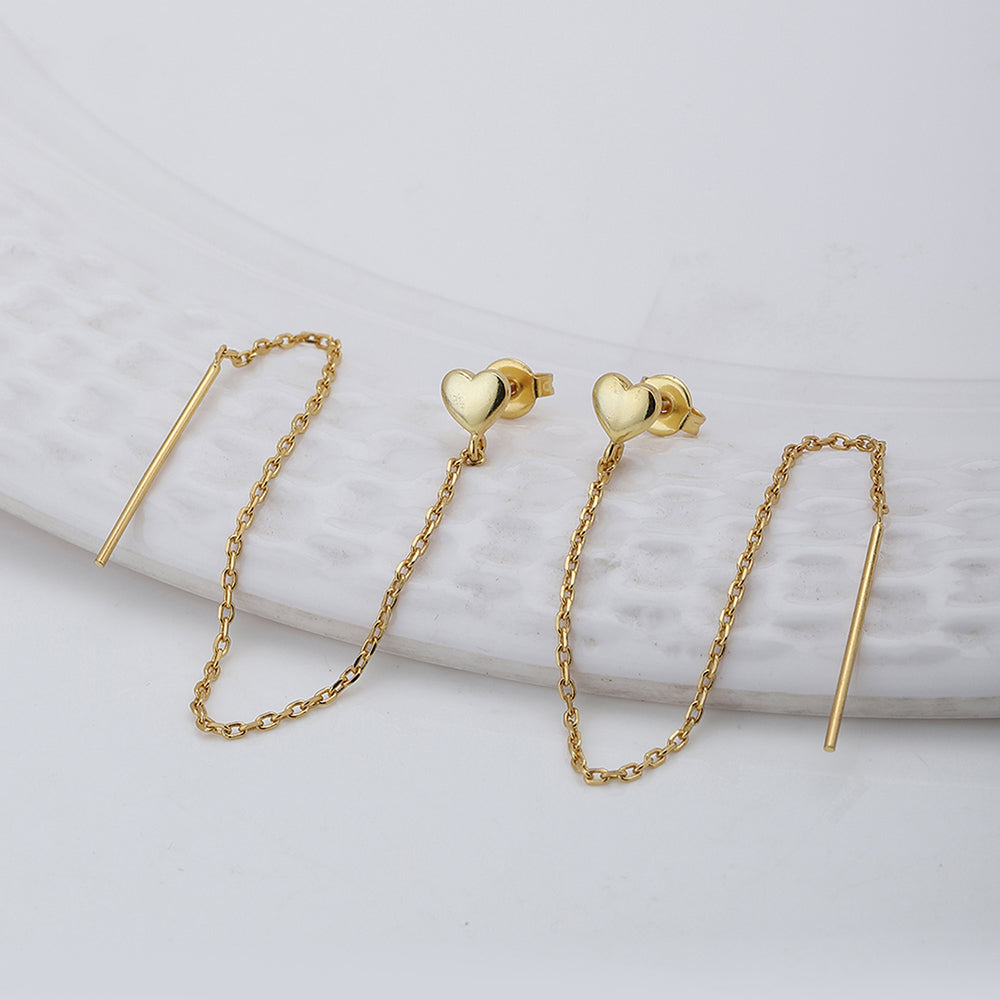 Women'S Gold Western Brass Na Post And Back Gold-Polished Single Heart Shaped Drop Earrings - Wahe Jewels Noz2Toz