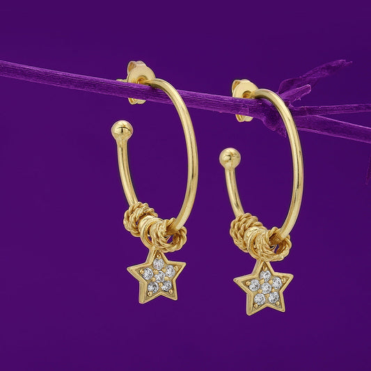 Women'S Gold Western Brass Cubic Zirconia Post And Back Gold-Polished Single Gold - Toned Star Shaped Cz Studded Half Hoop Earrings - Wahe Jewels Noz2Toz