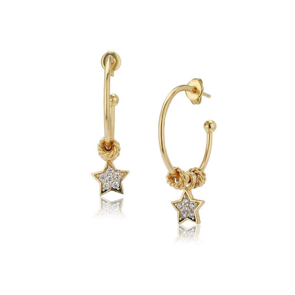 Women'S Gold Western Brass Cubic Zirconia Post And Back Gold-Polished Single Gold - Toned Star Shaped Cz Studded Half Hoop Earrings - Wahe Jewels Noz2Toz
