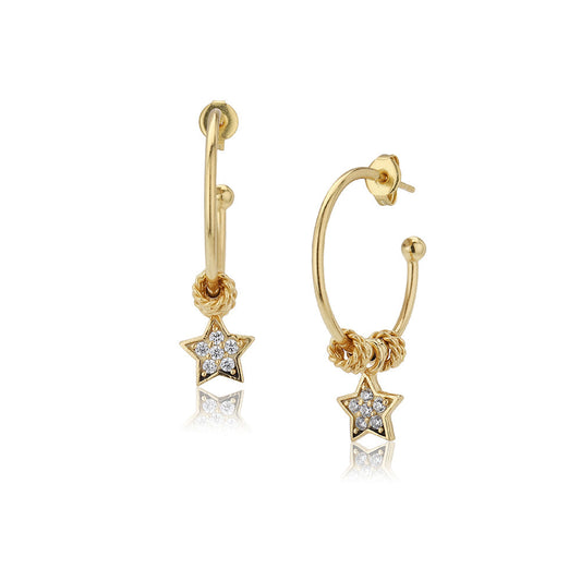 Women'S Gold Western Brass Cubic Zirconia Post And Back Gold-Polished Single Gold - Toned Star Shaped Cz Studded Half Hoop Earrings - Wahe Jewels Noz2Toz