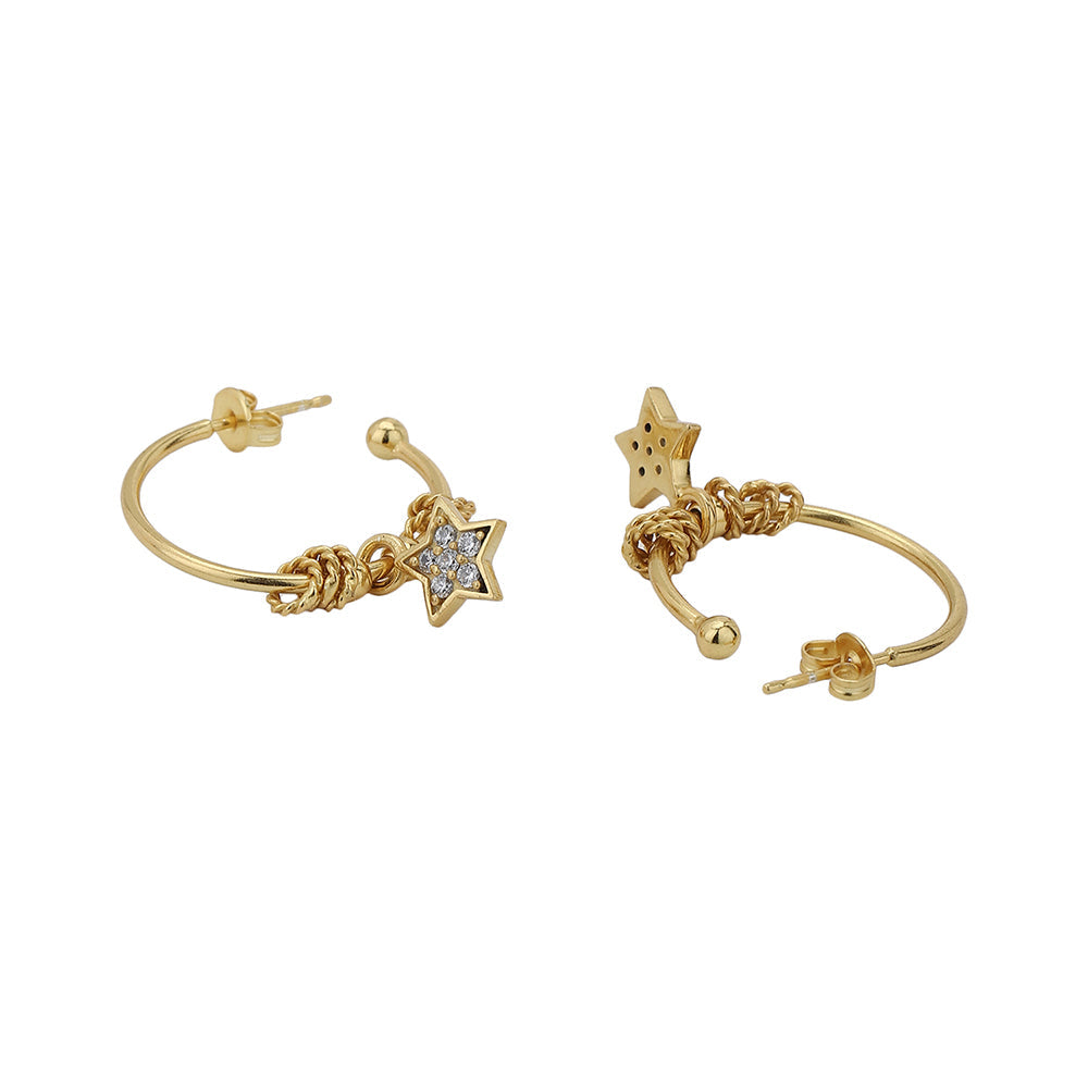 Women'S Gold Western Brass Cubic Zirconia Post And Back Gold-Polished Single Gold - Toned Star Shaped Cz Studded Half Hoop Earrings - Wahe Jewels Noz2Toz