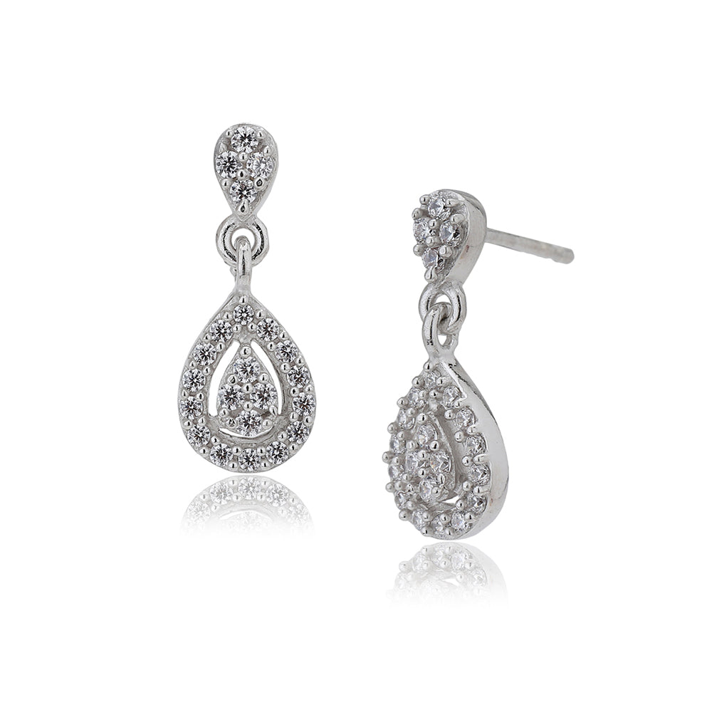 Women'S Silver Western Brass Cubic Zirconia Post And Back Rhodium - Plated Single Teardrop Shaped Drop Earrings - Wahe Jewels Noz2Toz