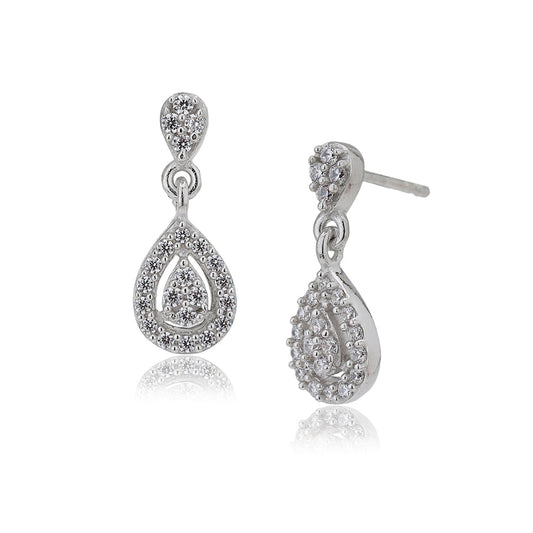 Women'S Silver Western Brass Cubic Zirconia Post And Back Rhodium - Plated Single Teardrop Shaped Drop Earrings - Wahe Jewels Noz2Toz