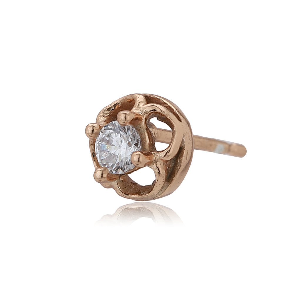 Women'S Rose Gold Western Brass Cubic Zirconia Post And Back Rose Gold-Polished Single Circular Studs Earrings - Wahe Jewels Noz2Toz