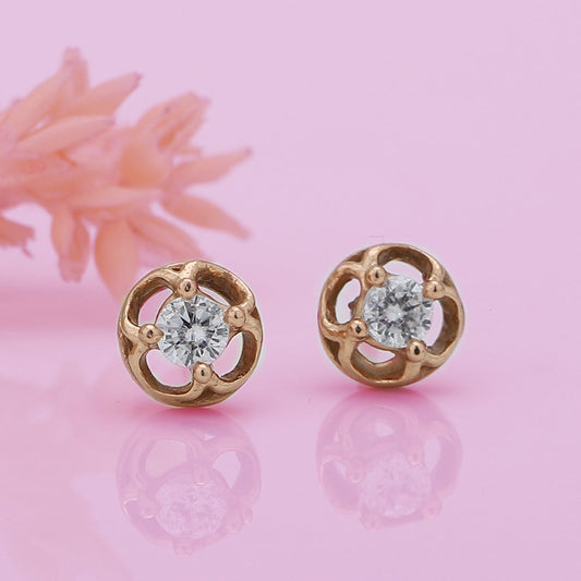 Women'S Rose Gold Western Brass Cubic Zirconia Post And Back Rose Gold-Polished Single Circular Studs Earrings - Wahe Jewels Noz2Toz