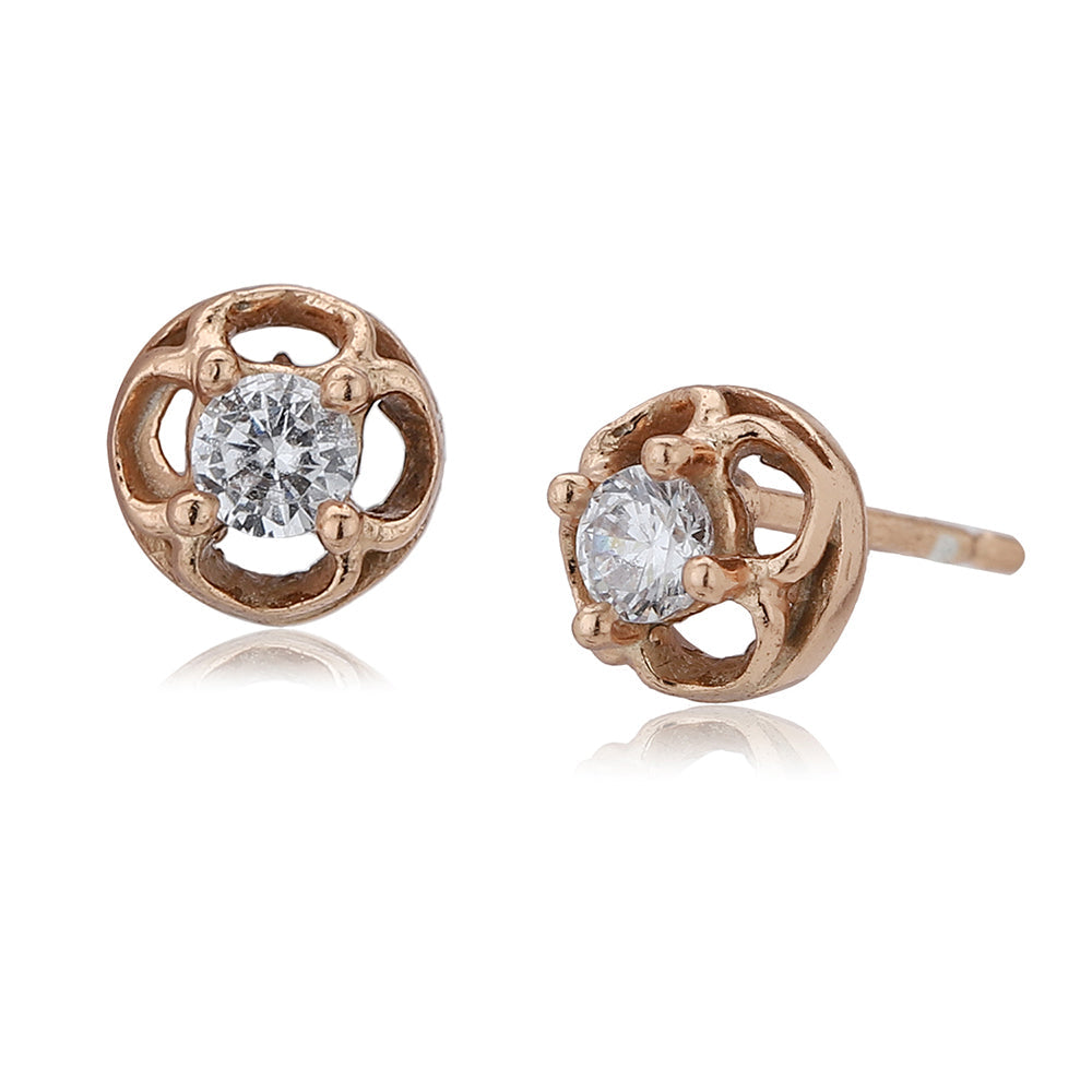 Women'S Rose Gold Western Brass Cubic Zirconia Post And Back Rose Gold-Polished Single Circular Studs Earrings - Wahe Jewels Noz2Toz