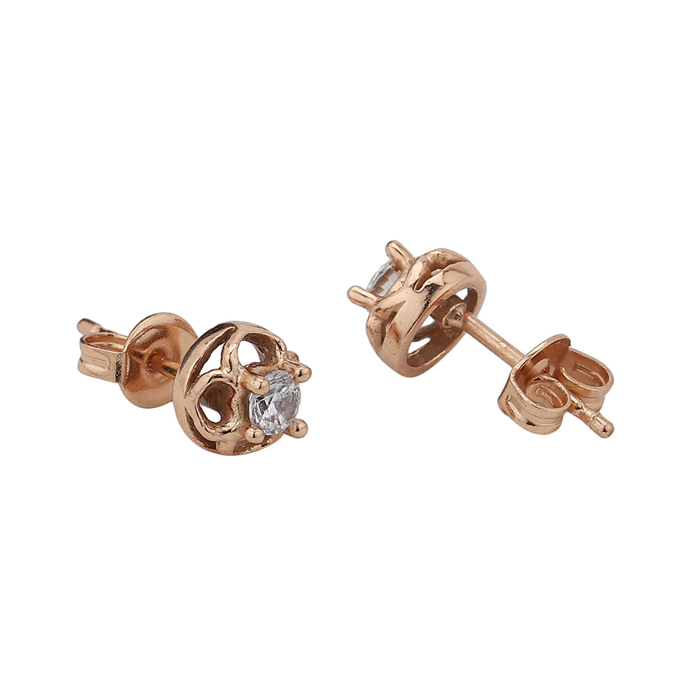 Women'S Rose Gold Western Brass Cubic Zirconia Post And Back Rose Gold-Polished Single Circular Studs Earrings - Wahe Jewels Noz2Toz