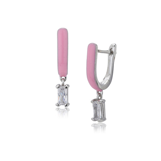Women'S Silver Western Brass Cubic Zirconia Fish Hook Ear Wire Rhodium - Plated Single Contemporary Enamelled Drop Earrings - Wahe Jewels