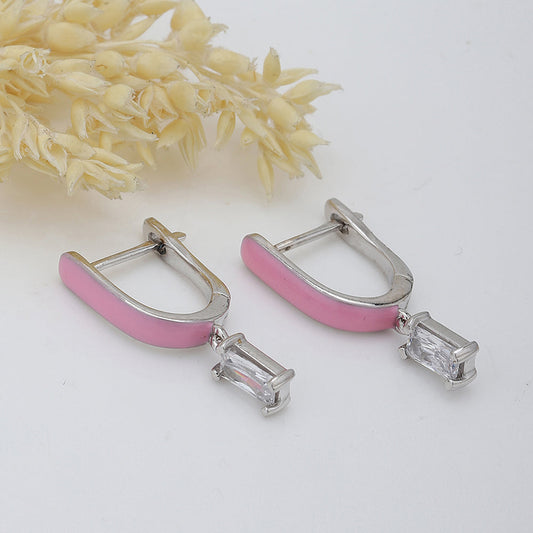 Women'S Silver Western Brass Cubic Zirconia Fish Hook Ear Wire Rhodium - Plated Single Contemporary Enamelled Drop Earrings - Wahe Jewels