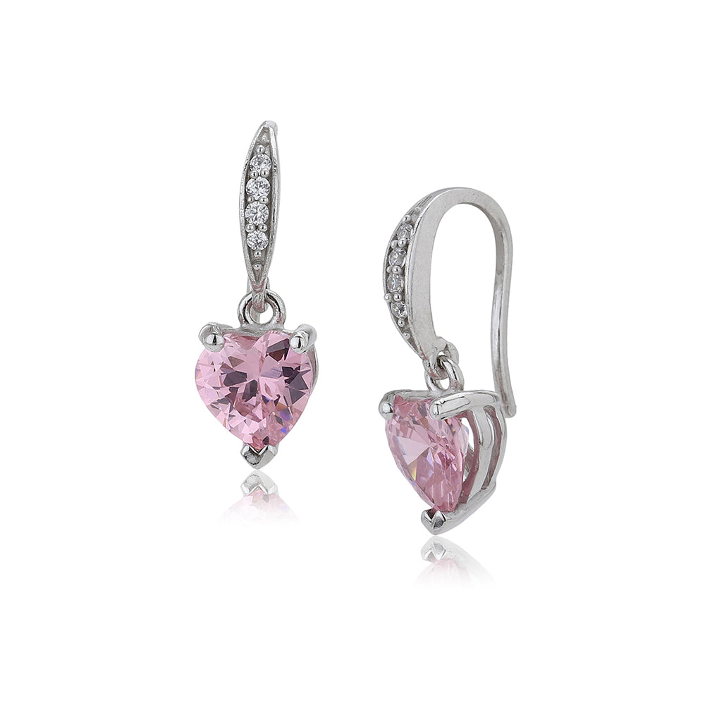 Women'S Silver Western Brass Cubic Zirconia Fish Hook Ear Wire Rhodium - Plated Single Heart Shaped Drop Earrings - Wahe Jewels Noz2Toz